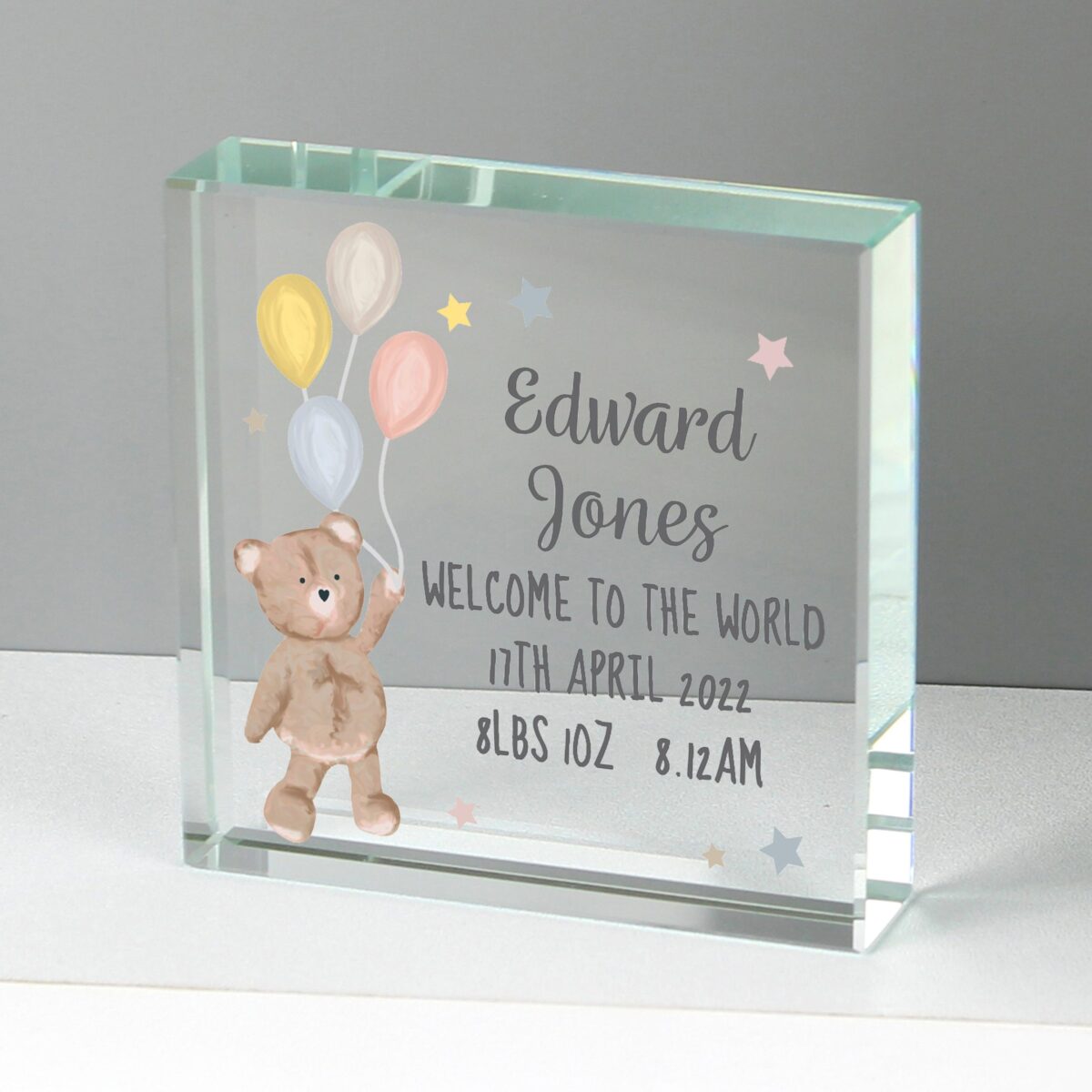 Personalised Teddy & Balloons Crystal Token: 1 - Crystal Tokens By Gift Moments
