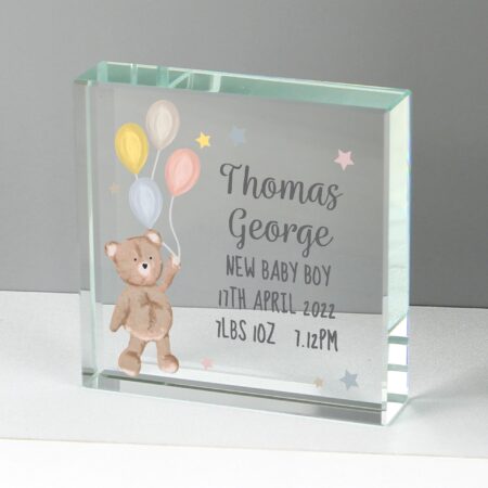Personalised Teddy & Balloons Crystal Token: 3 - Crystal Tokens By Gift Moments