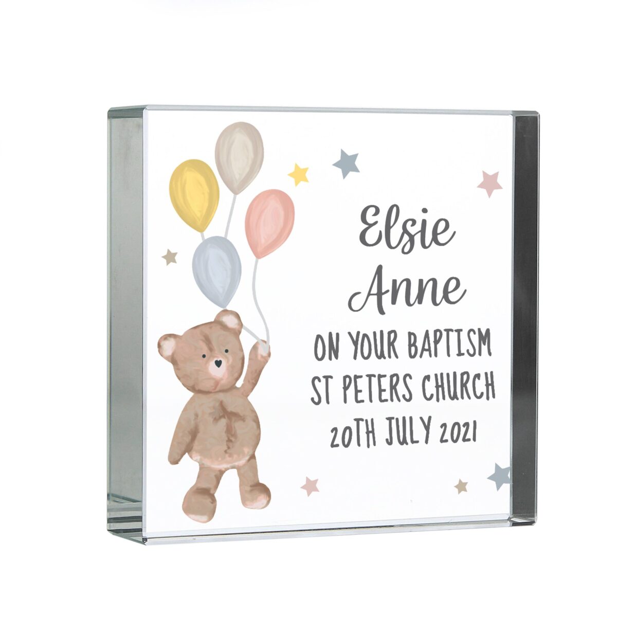 Personalised Teddy & Balloons Crystal Token: 4 - Crystal Tokens By Gift Moments