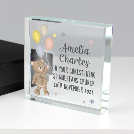 Personalised Teddy & Balloons Crystal Token: 2 - Crystal Tokens By Gift Moments