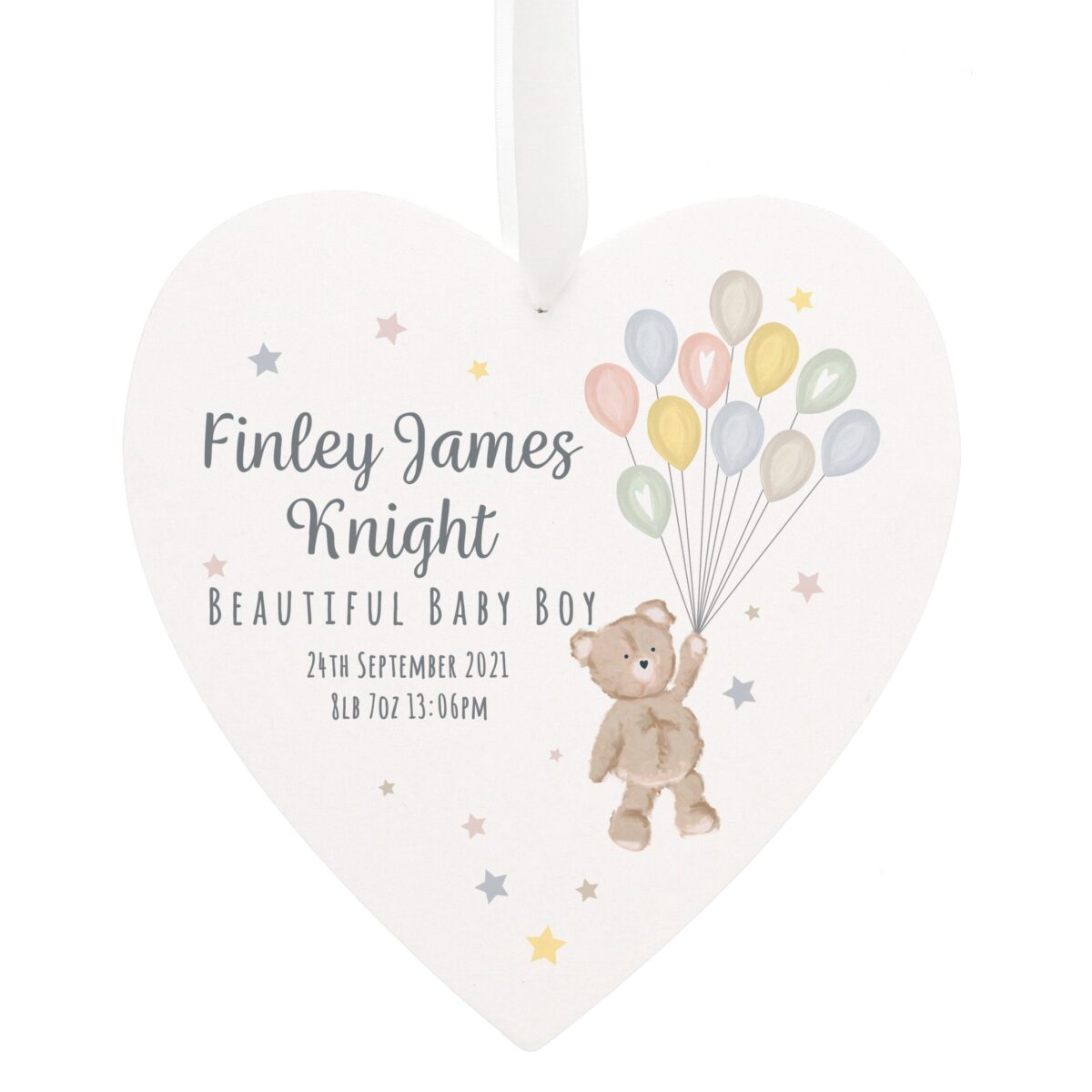 Personalised Teddy & Balloons White Wooden Heart: 4 - Decorations By Gift Moments