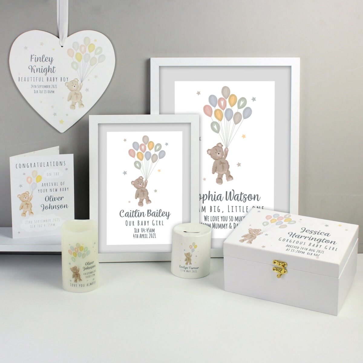 Personalised Teddy & Balloons White Wooden Keepsake Box: 6 - Keepsake Boxes By Gift Moments
