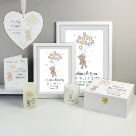 Personalised Teddy & Balloons White Wooden Keepsake Box: 6 - Keepsake Boxes By Gift Moments