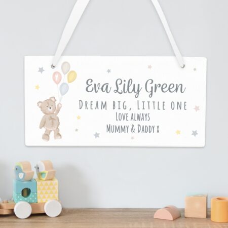 Personalised Teddy & Balloons White Wooden Sign: 3 - Signs & Plaques By Gift Moments