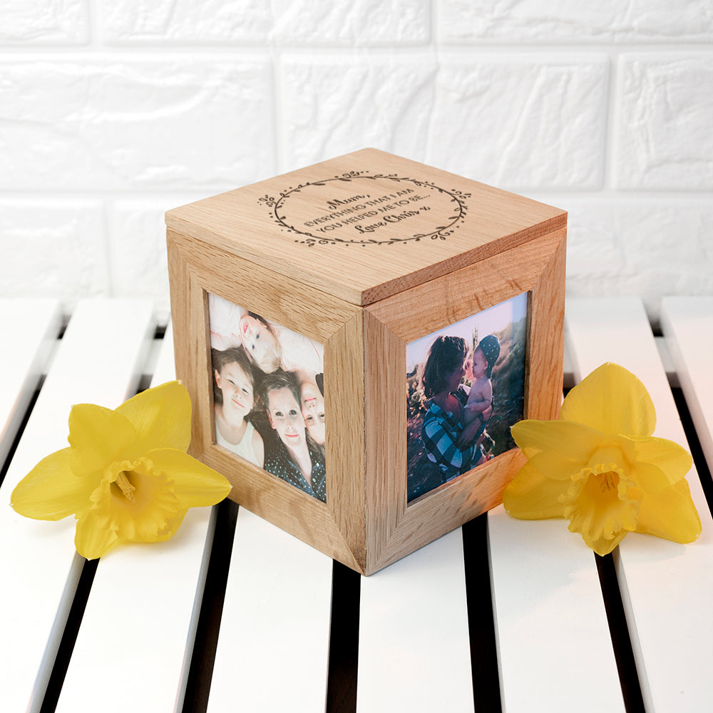 Personalised Thank You Mum Oak Photo Cube: 3 - Photo Cubes By Gift Moments