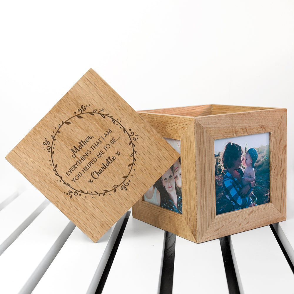 Personalised Thank You Mum Oak Photo Cube: 2 - Photo Cubes By Gift Moments