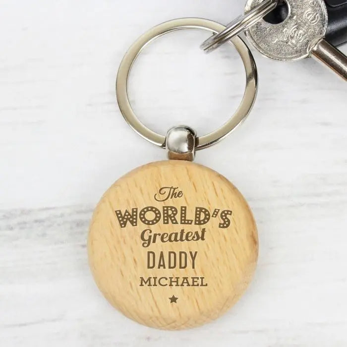 Personalised ’The World’s Greatest’ Wooden Keyring: 1 - Keyrings By Gift Moments