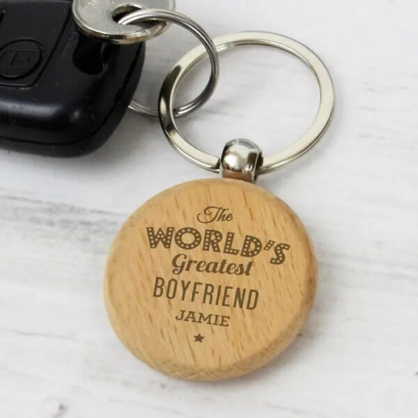 Personalised ’The World’s Greatest’ Wooden Keyring: 2 - Keyrings By Gift Moments