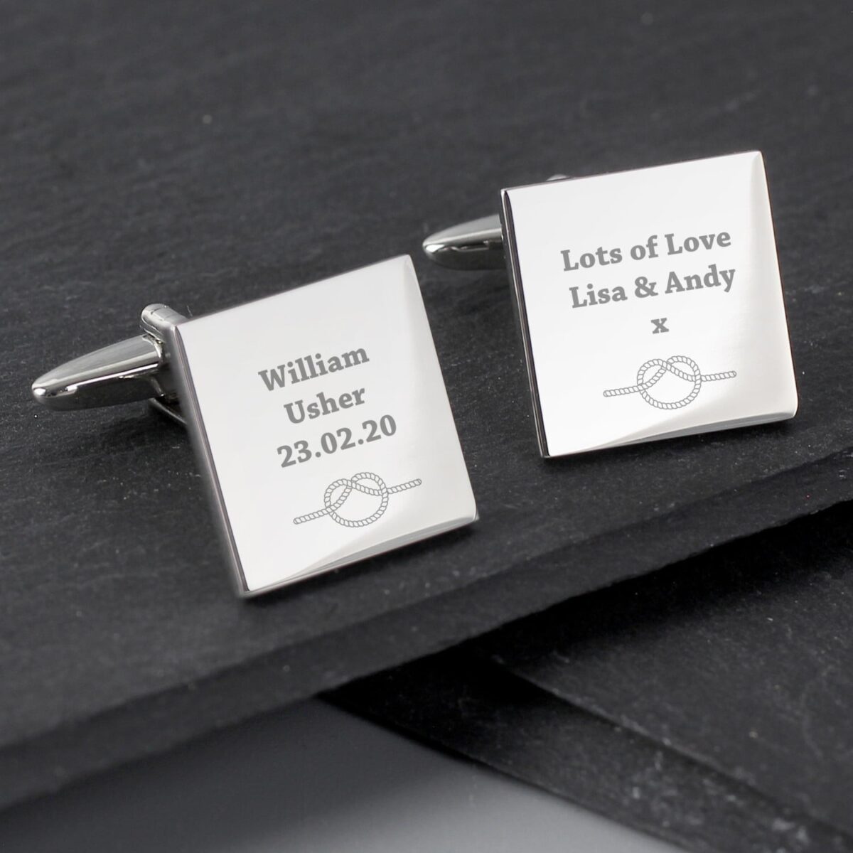Personalised Tie the Knot Square Cufflinks: 3 - Cufflinks & Tie Slides By Gift Moments