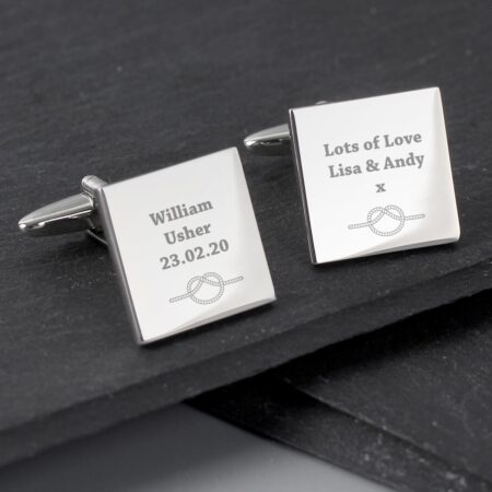 Personalised Tie the Knot Square Cufflinks: 3 - Cufflinks & Tie Slides By Gift Moments