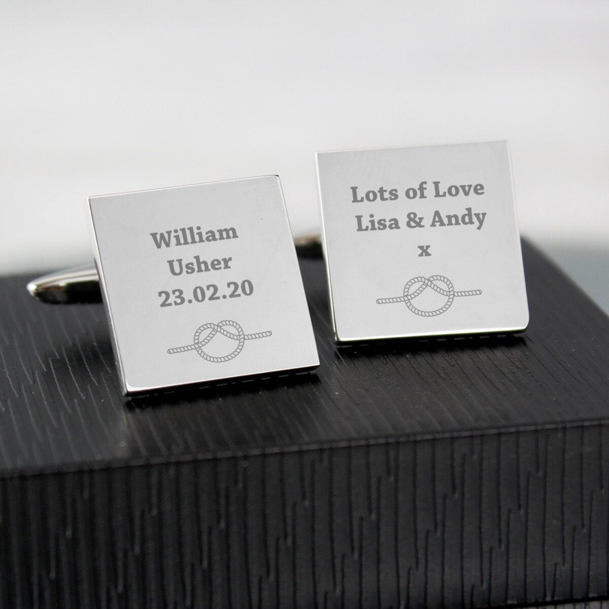Personalised Tie the Knot Square Cufflinks: 2 - Cufflinks & Tie Slides By Gift Moments