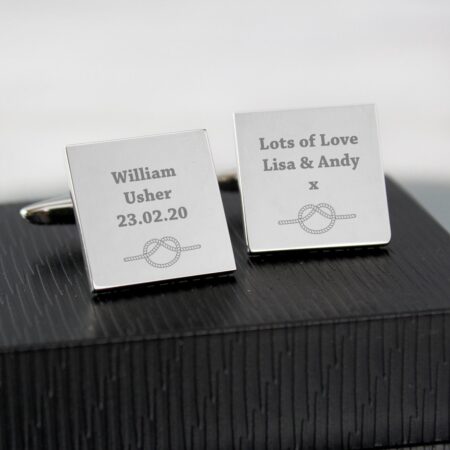 Personalised Tie the Knot Square Cufflinks: 2 - Cufflinks & Tie Slides By Gift Moments