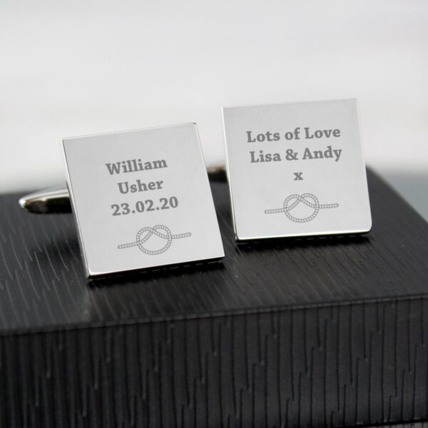 Personalised Tie the Knot Square Cufflinks: 2 - Cufflinks & Tie Slides By Gift Moments