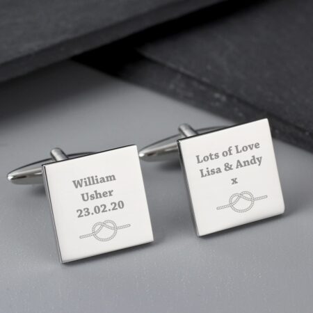 Personalised Tie the Knot Square Cufflinks: 1 - Cufflinks & Tie Slides By Gift Moments