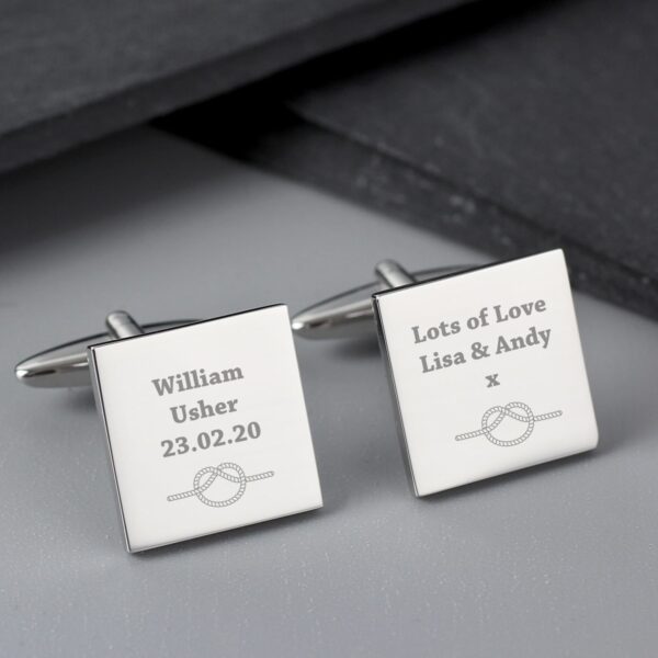 Personalised Tie the Knot Square Cufflinks: 1 - Cufflinks & Tie Slides By Gift Moments