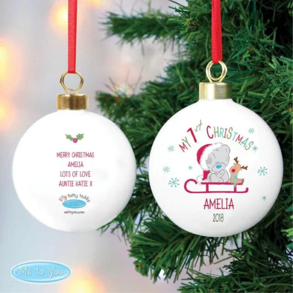 Personalised Tiny Tatty Teddy My 1st Christmas Sleigh Bauble: 2 - Christmas Baubles