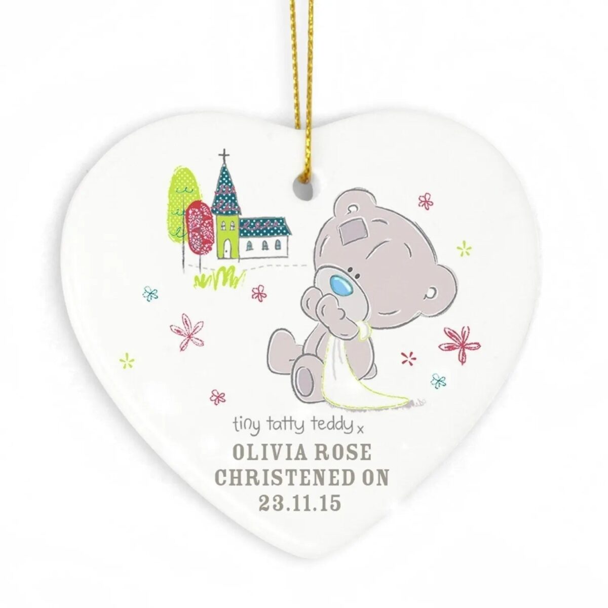 Personalised Tiny Tatty Teddy Christening Ceramic Heart Decoration: 2 - Signs & Plaques