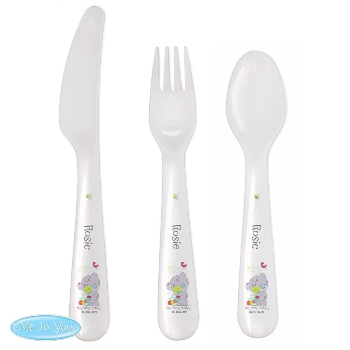 Personalised Tiny Tatty Teddy Cuddle Bug 3 Piece Plastic Cutlery Set: 3 - Cutlery Sets