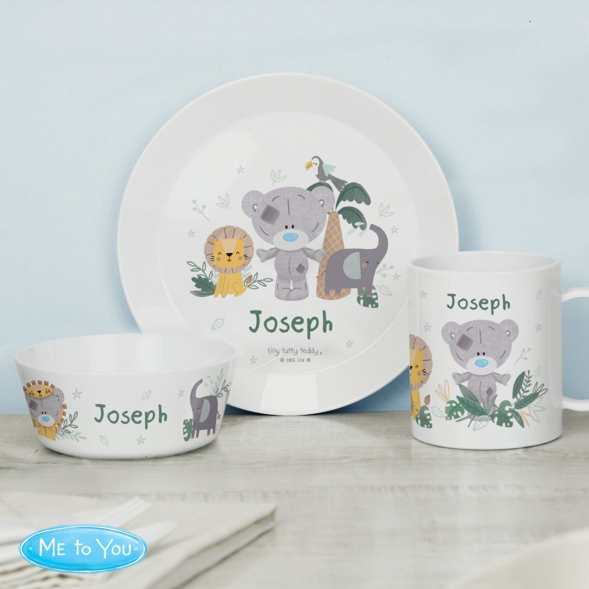 Personalised tiny tatty teddy jungle animals plastic bowl