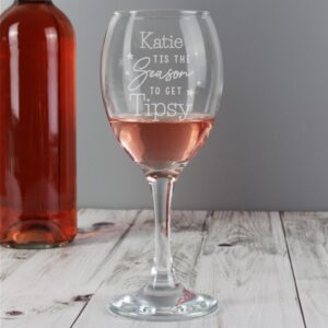 Personalised Tis The Season To Get Tipsy Season Wine Glass: 3 - Wine Glasses By Gift Moments