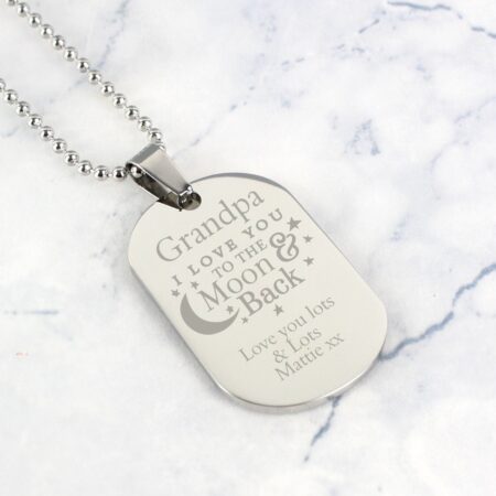 Personalised ’To The Moon & Back...’ Stainless Steel Dog Tag Necklace: 2 - Necklaces By Gift Moments