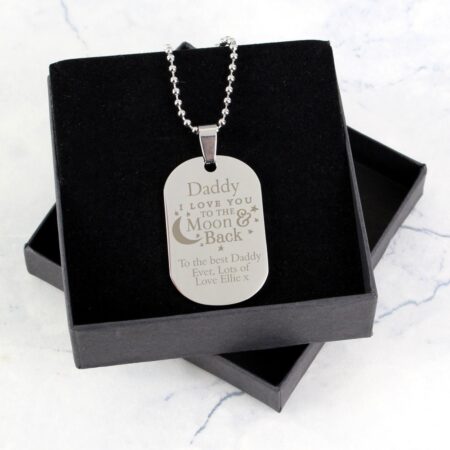 Personalised ’To The Moon & Back...’ Stainless Steel Dog Tag Necklace: 1 - Necklaces By Gift Moments