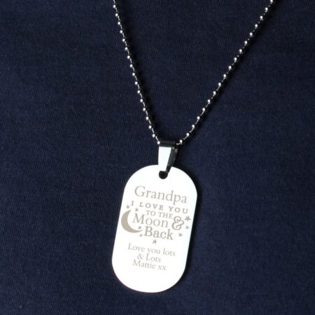 Personalised ’To The Moon & Back...’ Stainless Steel Dog Tag Necklace: 3 - Necklaces By Gift Moments