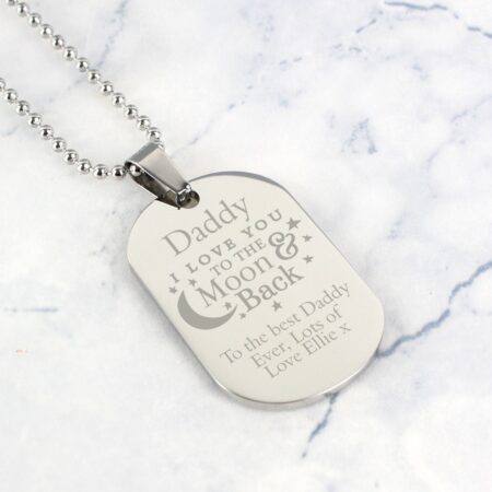 Personalised ’To The Moon & Back...’ Stainless Steel Dog Tag Necklace: 5 - Necklaces By Gift Moments
