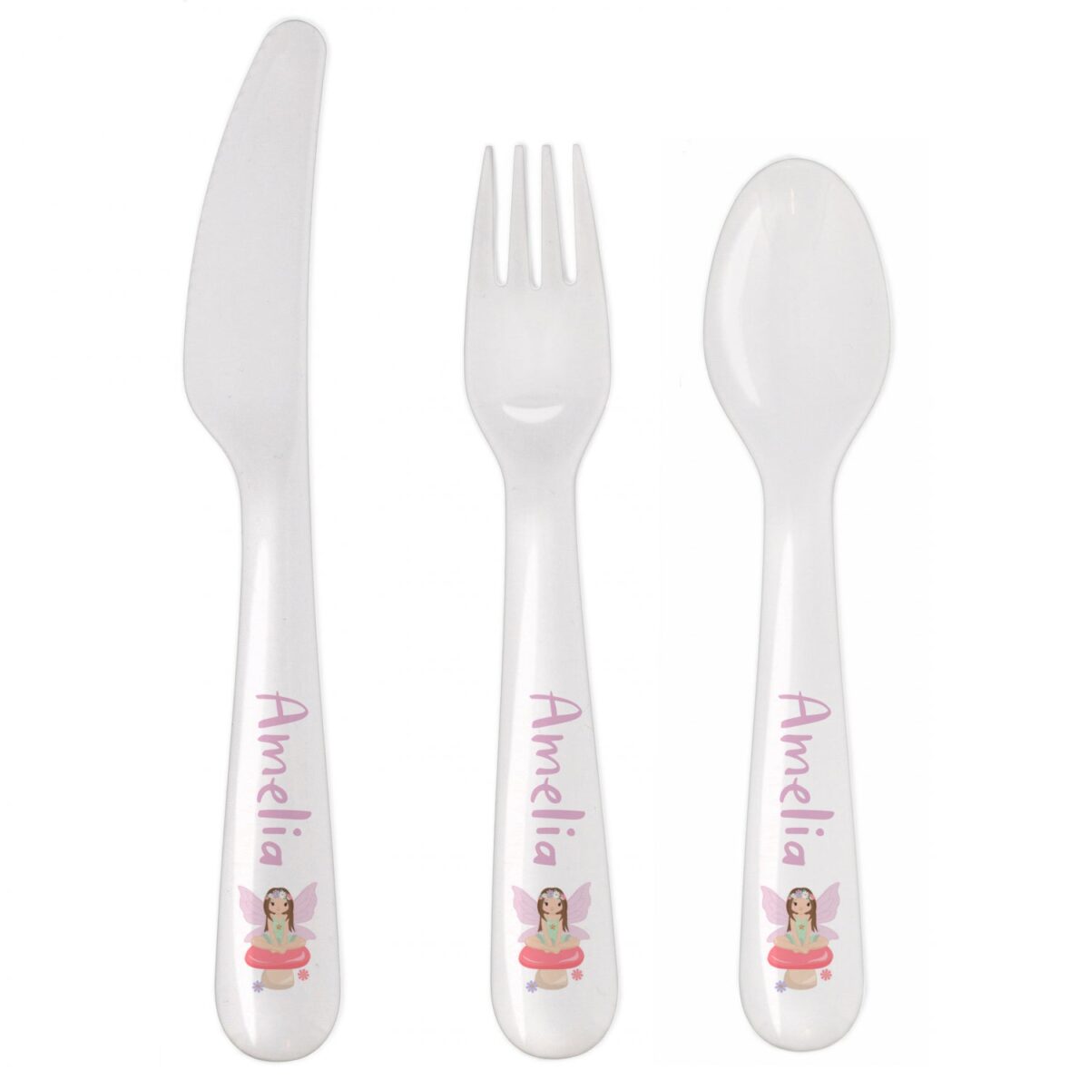 Personalised Toadstool Fairy Plastic Cutlery: 3 - Cutlery Sets By Gift Moments