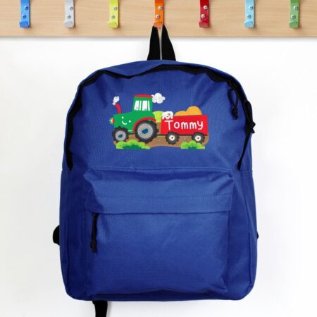 Personalised Tractor Blue Backpack: 1 - Kids Bags By Gift Moments