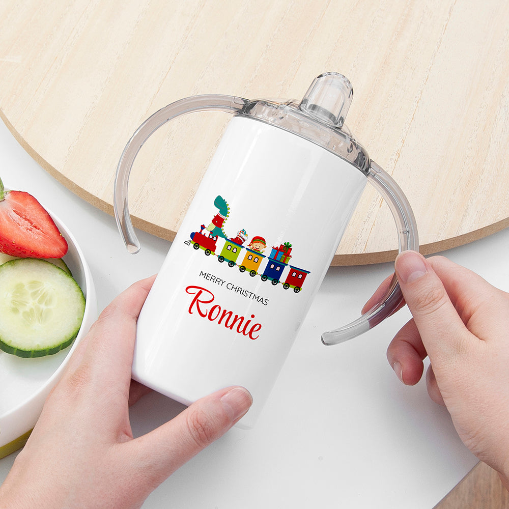 Personalised train kids sippy cup