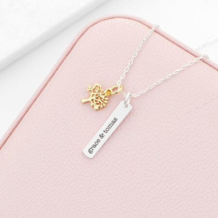 Personalised Tree of Life Bar Necklace: 2 - Silver - Necklaces By Gift Moments