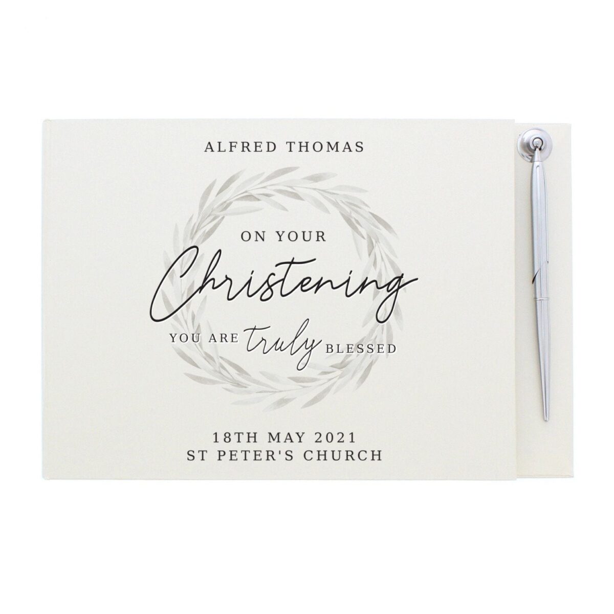 Personalised ’Truly Blessed’ Christening Hardback Guest Book & Pen: 3 - Guest Books By Gift Moments
