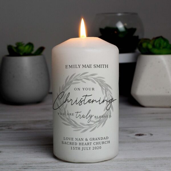 Personalised ’Truly Blessed’ Christening Pillar Candle: 1 - Candles By Gift Moments
