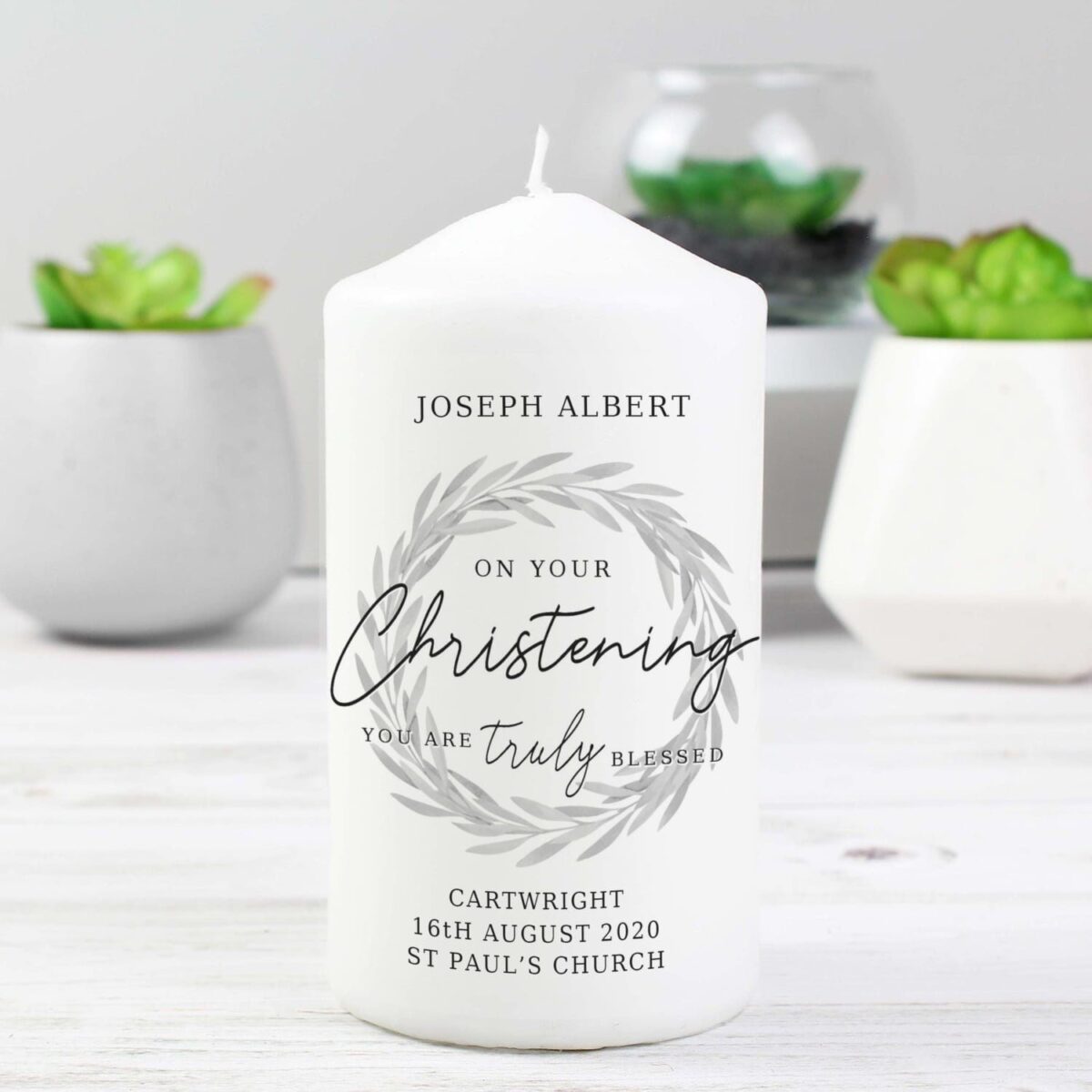 Personalised ’Truly Blessed’ Christening Pillar Candle: 2 - Candles By Gift Moments