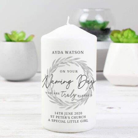 Personalised Truly Blessed Naming Day Pillar Candle: 2 - Candles By Gift Moments