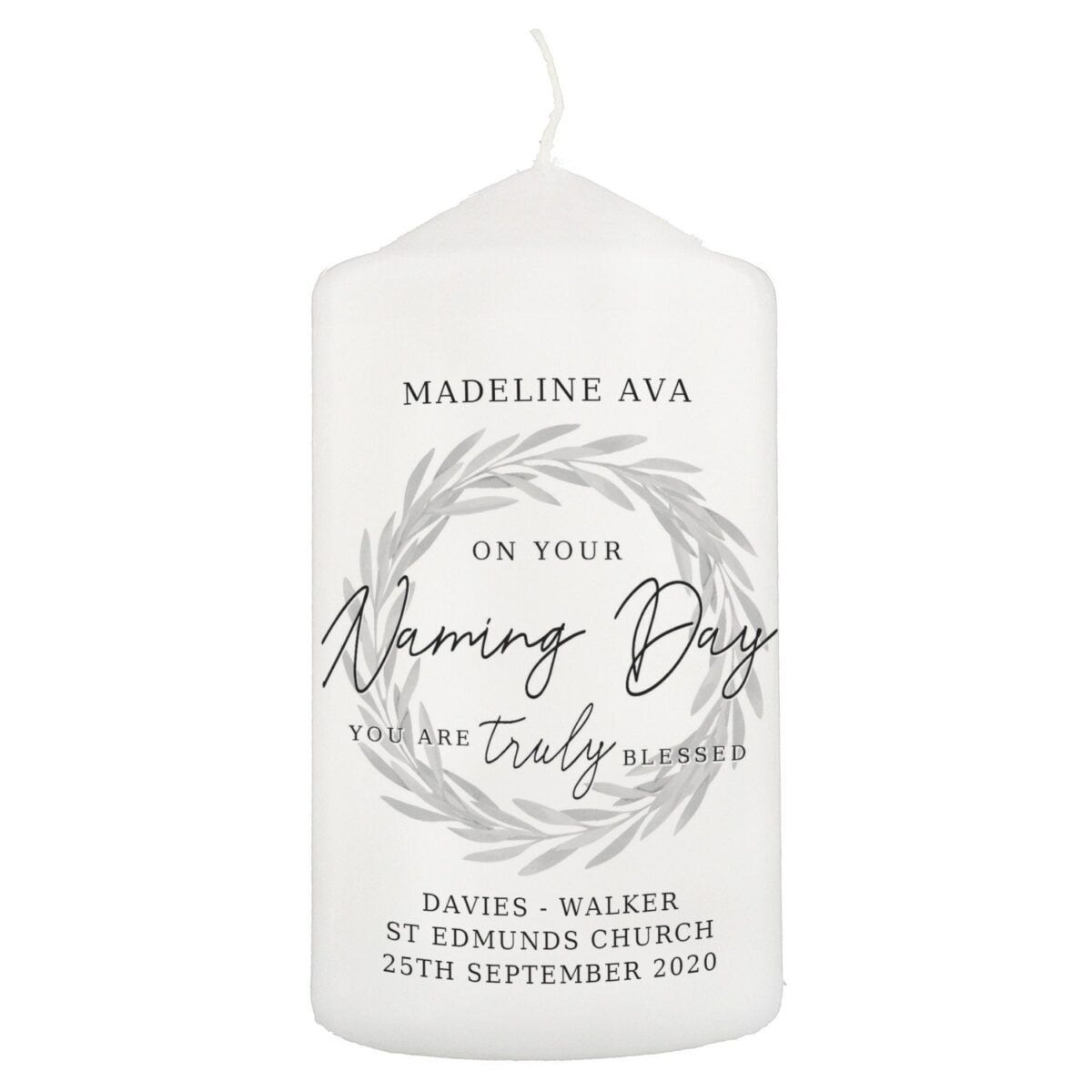 Personalised Truly Blessed Naming Day Pillar Candle: 3 - Candles By Gift Moments