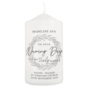 Personalised Truly Blessed Naming Day Pillar Candle: 3 - Candles By Gift Moments