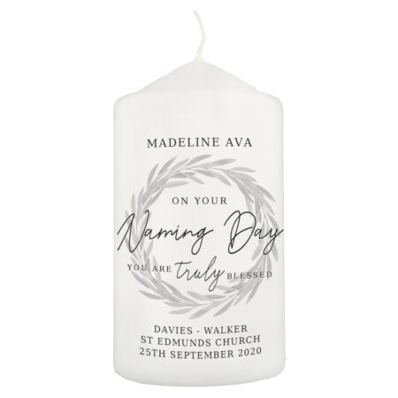 Personalised Truly Blessed Naming Day Pillar Candle: 3 - Candles By Gift Moments