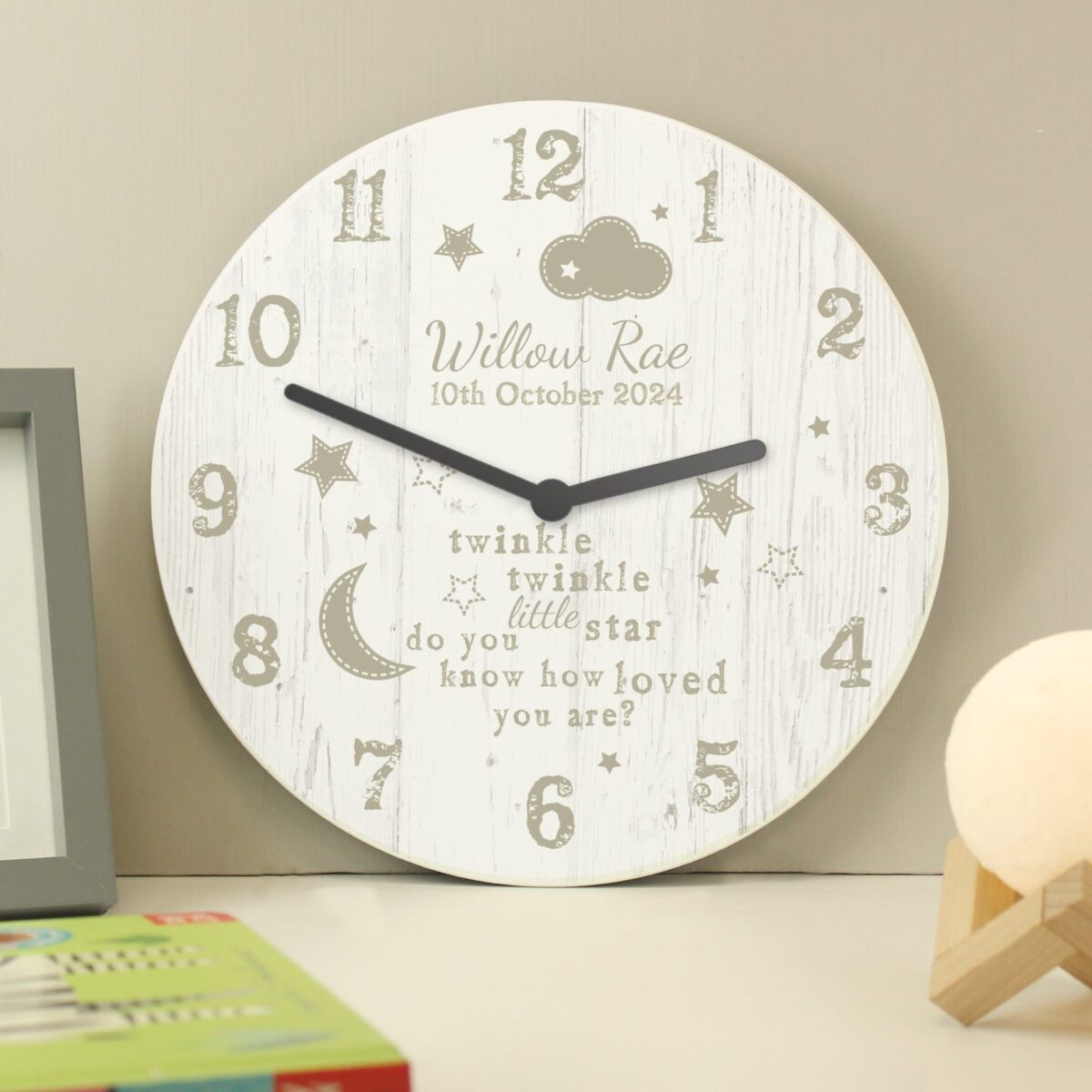Personalised Twinkle Twinkle Nursery Wooden Clock: 4 - Clocks By Gift Moments