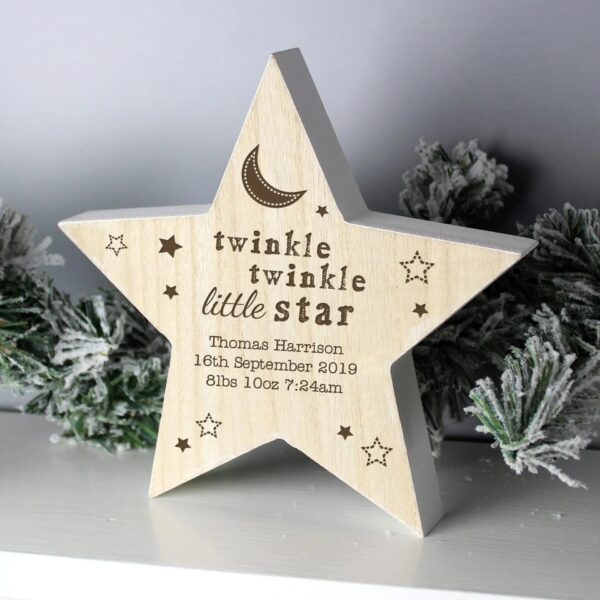 Personalised Twinkle Twinkle Rustic Wooden Star Decoration: 1 - Keepsakes By Gift Moments