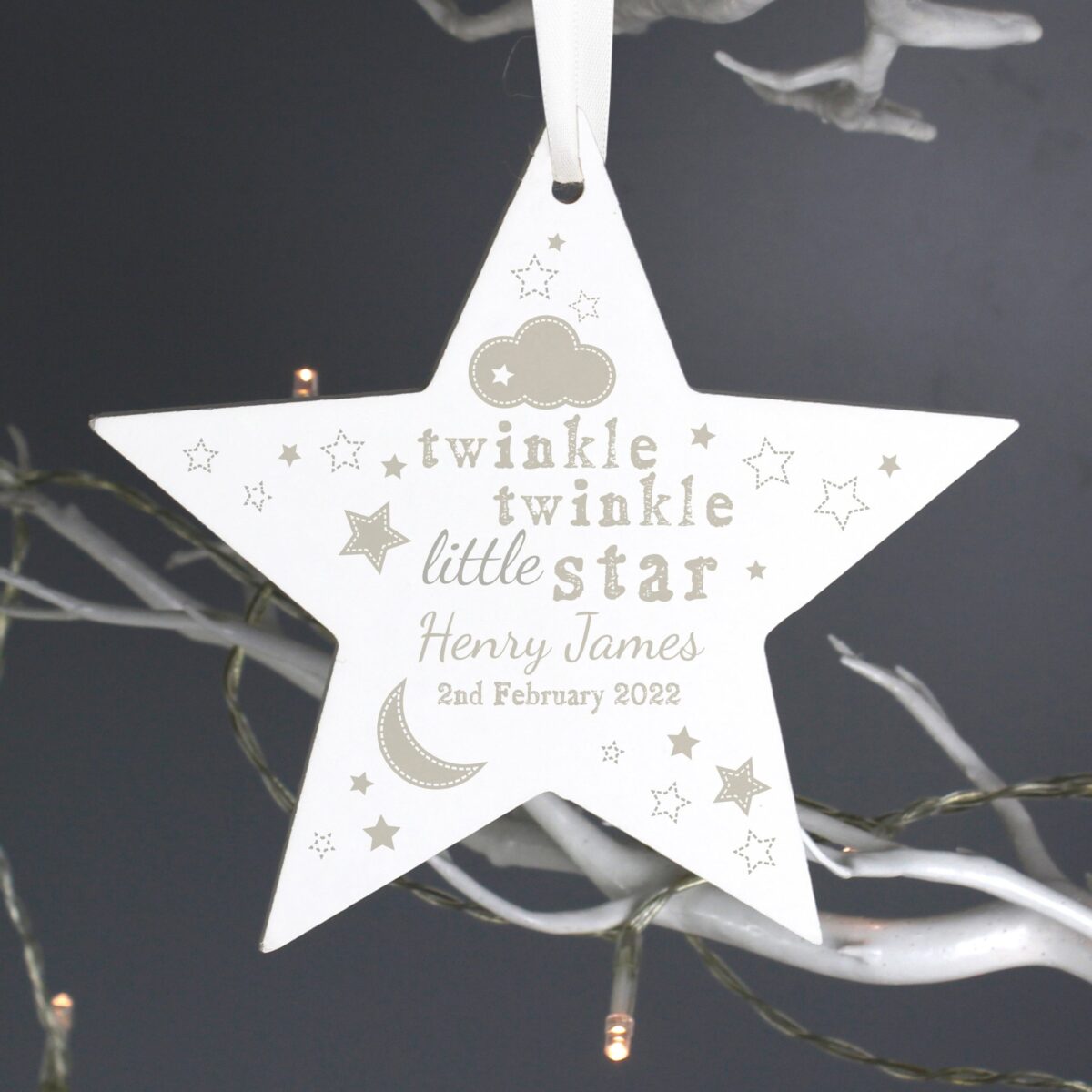 Personalised Twinkle Twinkle Wooden Star Decoration: 2 - Decorations By Gift Moments