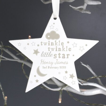 Personalised Twinkle Twinkle Wooden Star Decoration: 2 - Decorations By Gift Moments