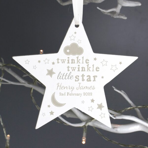 Personalised Twinkle Twinkle Wooden Star Decoration: 2 - Decorations By Gift Moments