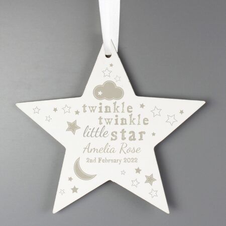 Personalised Twinkle Twinkle Wooden Star Decoration: 4 - Decorations By Gift Moments