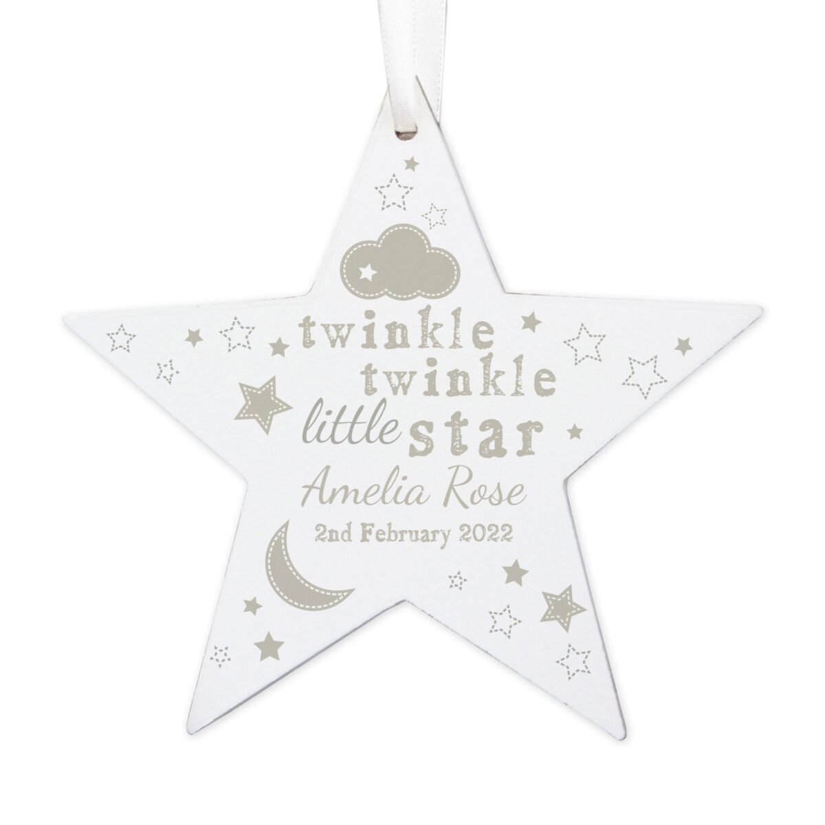 Personalised Twinkle Twinkle Wooden Star Decoration: 5 - Decorations By Gift Moments
