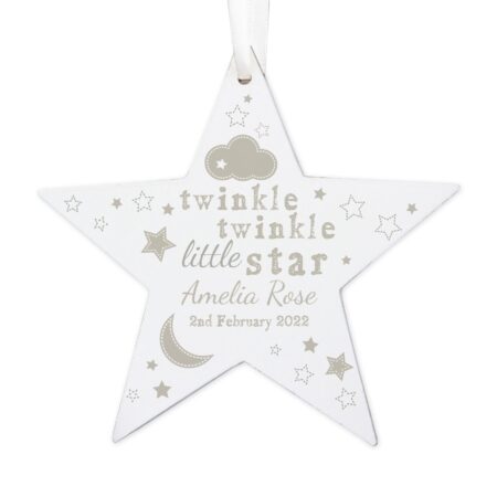 Personalised Twinkle Twinkle Wooden Star Decoration: 5 - Decorations By Gift Moments