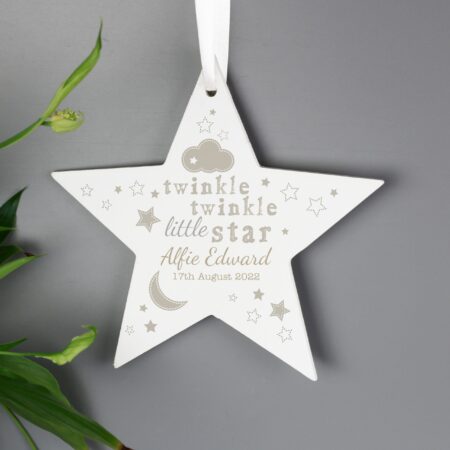 Personalised Twinkle Twinkle Wooden Star Decoration: 3 - Decorations By Gift Moments