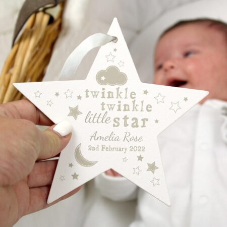 Personalised Twinkle Twinkle Wooden Star Decoration: 1 - Decorations By Gift Moments