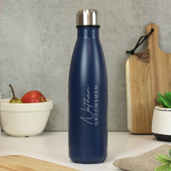 Personalised Two Lines Navy Metal Insulated Drinks Bottle: 1 - Water Bottles By Gift Moments